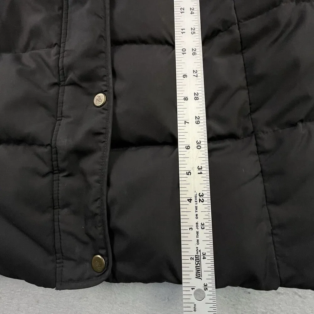 Lauren Ralph Lauren Down Puffer Coat Women's S Black Feather Removable Fur Hood